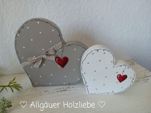 2 Herzen * Pünktchen * Beige/Taupe-Rot * 11 x 10 und 16,5 x 15 cm * zum Aufstellen
